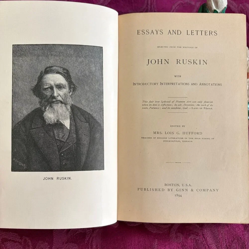 1894 Essays and Letters by John Ruskin, Antique Book, Ginn & Company
